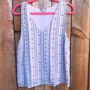 Lucky Brand Pink Beaded Embroidered Top V Neck Tank Top Turquoise Blue Stitching